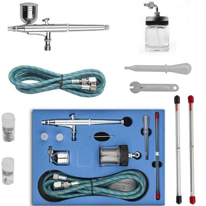 Sada bočného kŕmenia Airbrush 134k 0,2 mm / 0,3 mm / 0,5 mm duálna akčná kefka so 7cc / 20 ccm pre farbu striekajúca pištoľ pre dekoráciu koláča, maľovanie, modelovanie, kreslenie, náter do auta